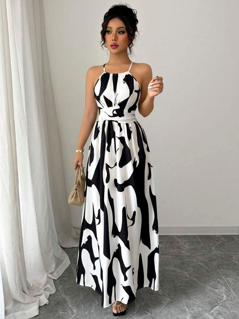 Vestido Elenzga Assimétrico com Decote Halter