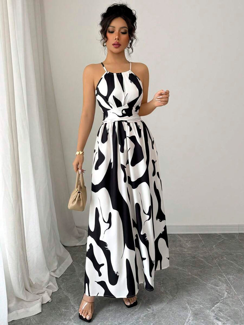 Vestido Elenzga Assimétrico com Decote Halter