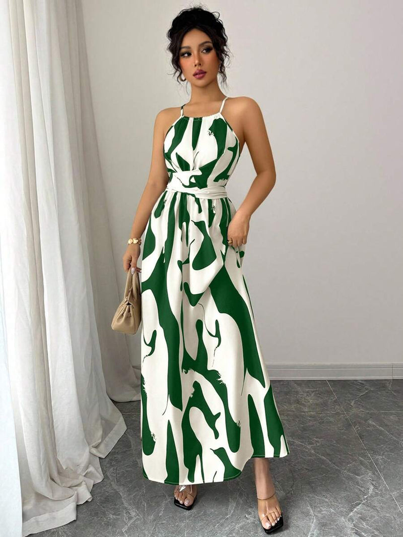 Vestido Elenzga Assimétrico com Decote Halter