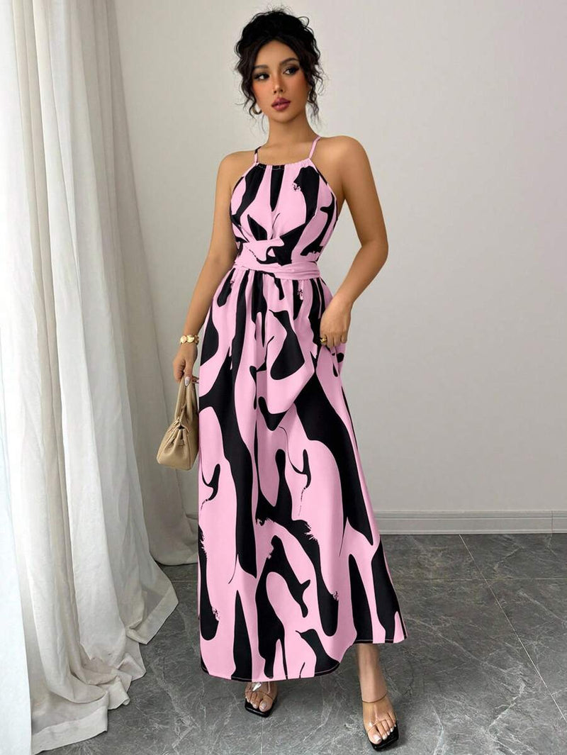 Vestido Elenzga Assimétrico com Decote Halter